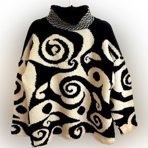 Tim Burton Vibe Funky Chunky Sweater unique knit Black and Cream